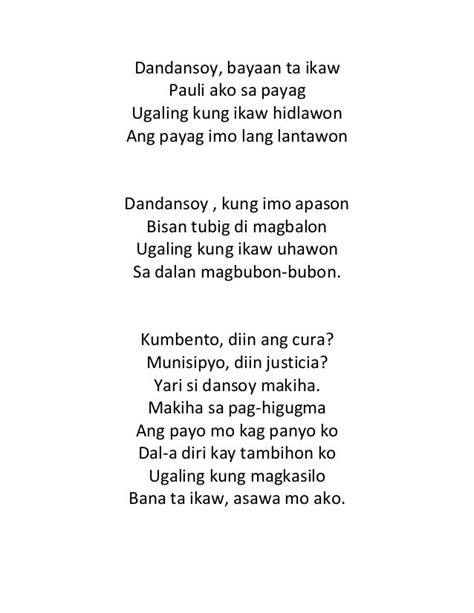 dandansoy lyrics bisaya translation|Dandansoy .
